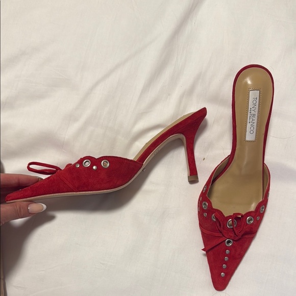 Tony Bianco Red Kitten Heel Mules - Picture 3 of 3